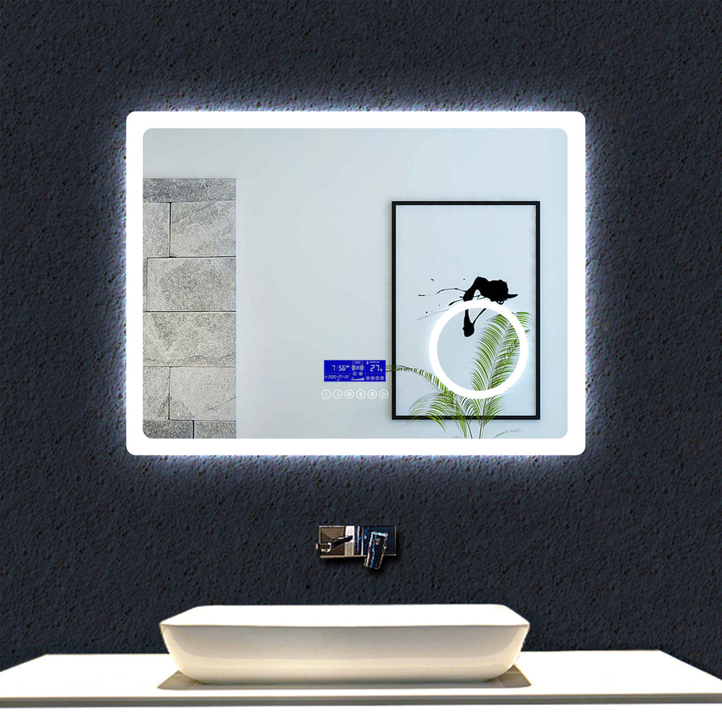 Miroir simple de salle de bain + miroir led lumineux + 3 couleurs