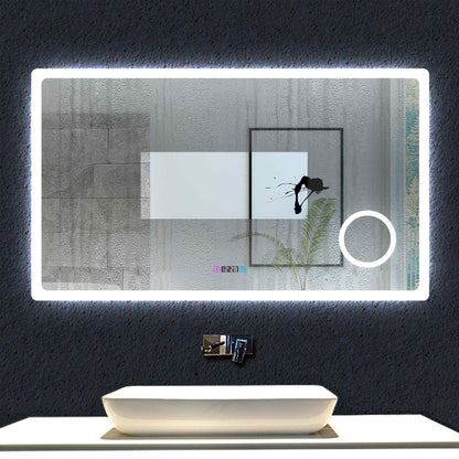 Ocean Miroir de salle de bain avec LED couleur et luminosité réglables + antibuée + Miroir grossissant + Horloge numérique