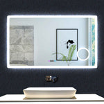 Ocean Miroir de salle de bain avec LED couleur et luminosité réglables + antibuée + Miroir grossissant + Horloge numérique