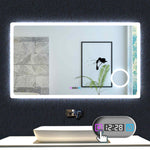 Ocean Miroir de salle de bain avec LED couleur et luminosité réglables + antibuée + Miroir grossissant + Horloge numérique