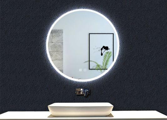 Ocean sanitaire Miroir de Salle de Bain avec Anti-buée + LED 2700K-6500K avec lumière et luminosité réglables Rond Ø60cm double interrupteur tactile