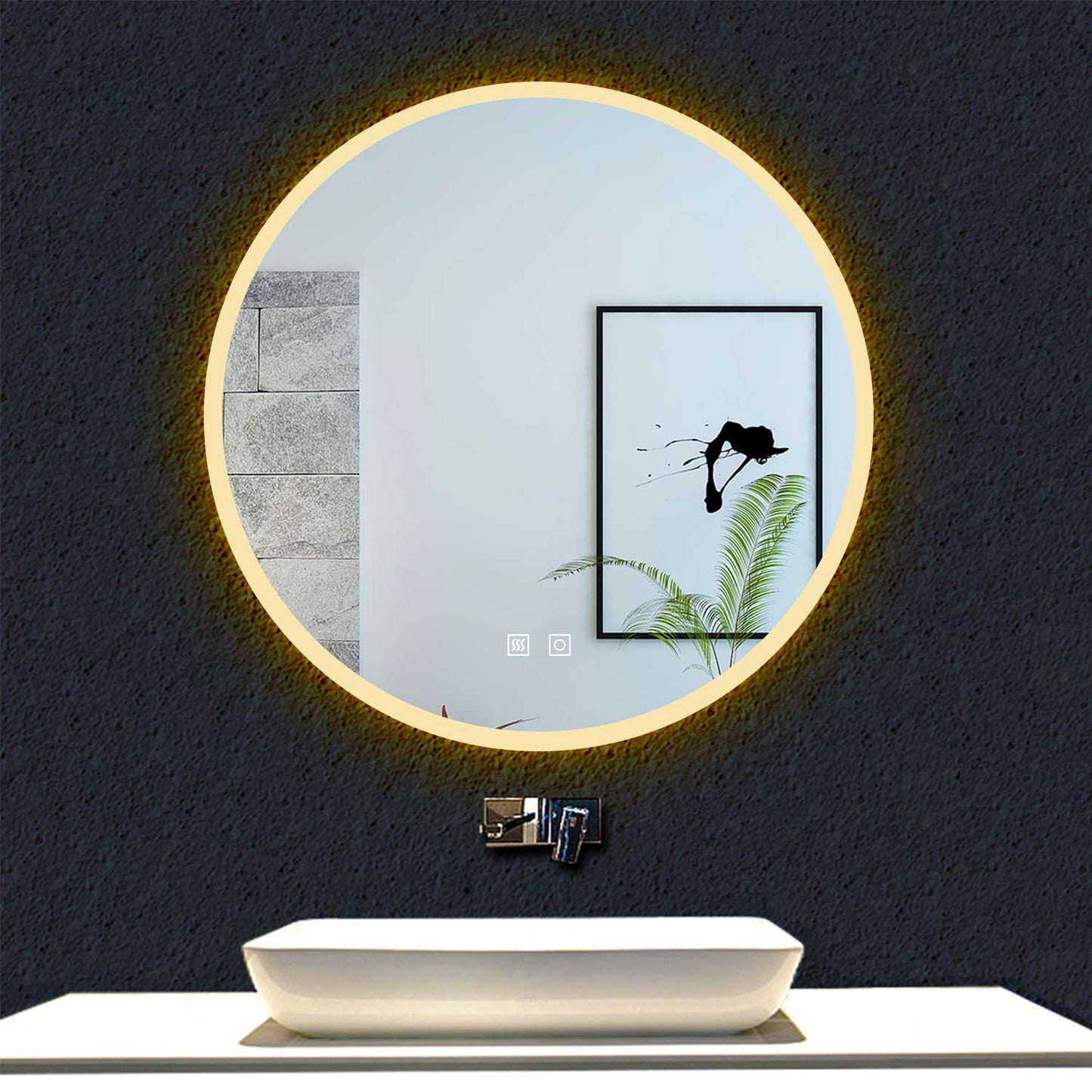 Ocean sanitaire Miroir de Salle de Bain avec Anti-buée + LED 2700K-6500K avec lumière et luminosité réglables Rond Ø60cm double interrupteur tactile