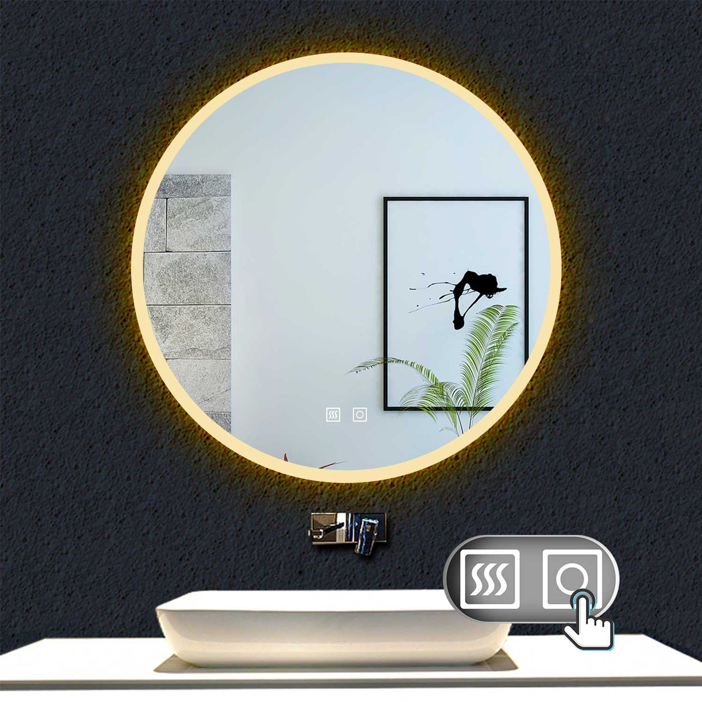 Ocean Miroir Rond Salle de Bain Anti-buée LED de 3 Couleurs