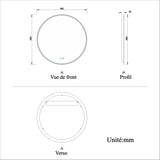 Miroir rond LED Bluetooth simple avec anti-buée et miroir de salle de bain tactile 60/70/80cm