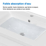 Meuble de salle de bain, Meuble blanc mat/ anthracite/bois clair avec 2 tiroirs & plan vasque en céramique
