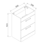 Meuble de salle de bain, sous vasque à poser, meuble de rangement MDF à 2 portes battantes/tiroirs 58cm, avec vasque intégrée