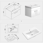 Meuble de salle de bain, sous vasque à suspendre, meuble de rangement MDF à tiroirs 60cm, avec vasque intégrée