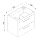 Meuble de salle de bain, sous vasque à suspendre, meuble de rangement MDF à tiroirs 60cm, avec vasque intégrée