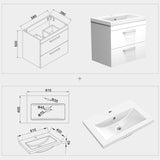 Meuble de salle de bain, sous vasque à suspendre, meuble de rangement MDF à tiroirs 60cm, avec vasque intégrée