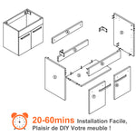 Meuble de salle de bain, sous vasque à suspendre, meuble de rangement MDF à 2 portes battantes 60cm, avec plan vasque intégré Blanc / Marron noix