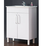 Meuble de salle de bain, sous vasque sur pieds, meuble de rangement MDF 60cm, avec plan vasque intégré Blanc / Marron noix