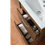 Meuble de salle de bain, sous vasque sur pieds, meuble de rangement MDF 60cm, avec plan vasque intégré Blanc / Marron noix