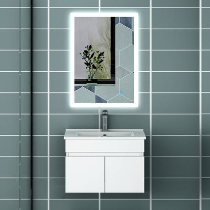 Meuble de salle de bain blanc mat sous lavabo suspendu avec deux portes et vasque en céramique