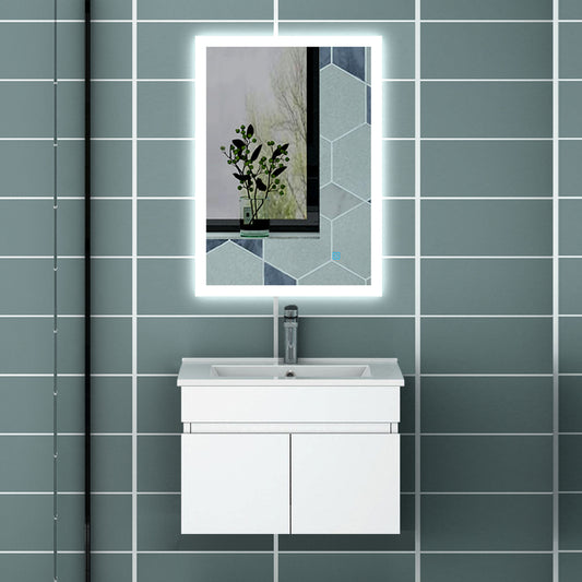 Meuble de salle de bain blanc mat sous lavabo suspendu avec deux portes et vasque en céramique