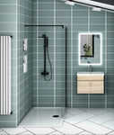 Meuble de salle de bain couleur chêne suspendu avec deux portes et vasque en céramique