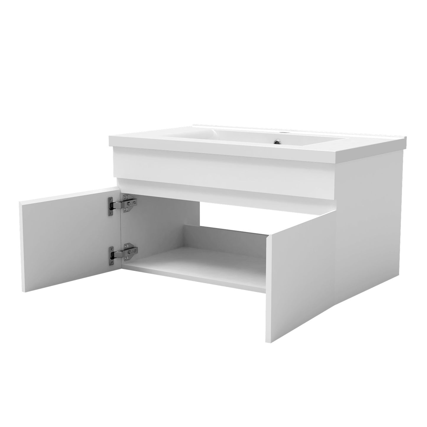 Meuble vasque suspendu avec deux portes, vasque en céramique , Meuble couleur blanc/ anthracite / couleur chêne