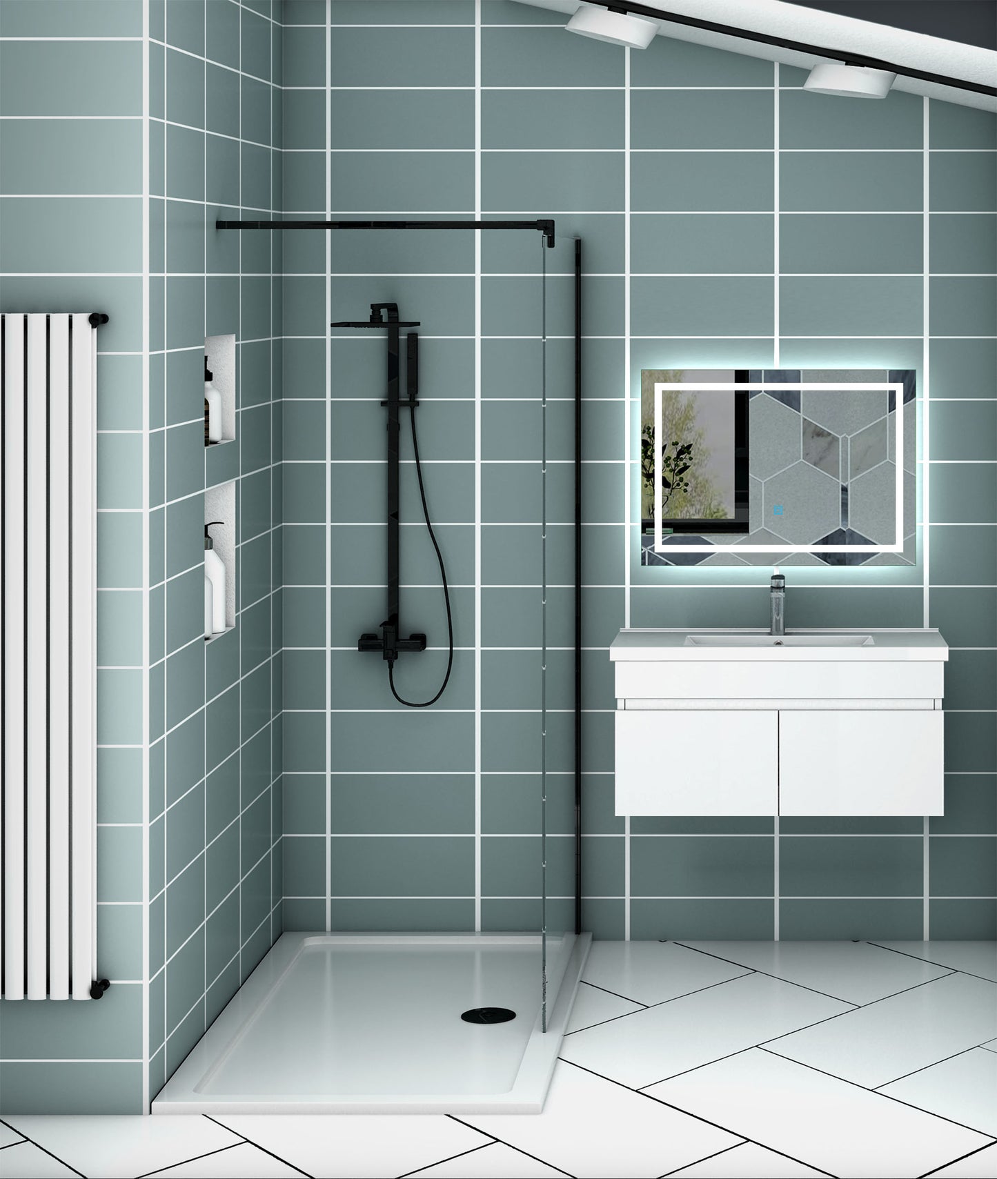 Meuble vasque suspendu avec deux portes, vasque en céramique , Meuble couleur blanc/ anthracite / couleur chêne