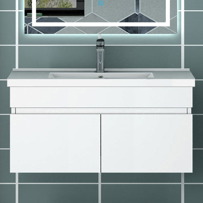 Meuble vasque suspendu avec deux portes, vasque en céramique , Meuble couleur blanc/ anthracite / couleur chêne