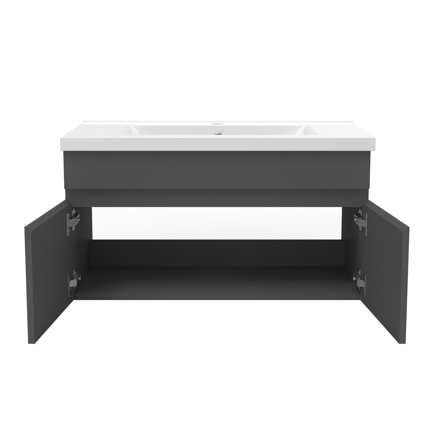 Meuble vasque suspendu avec deux portes, vasque en céramique , Meuble couleur blanc/ anthracite / couleur chêne