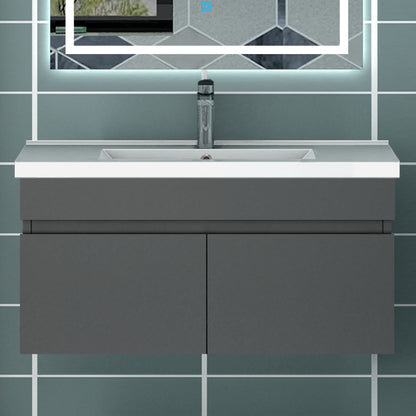 Meuble vasque suspendu avec deux portes, vasque en céramique , Meuble couleur blanc/ anthracite / couleur chêne