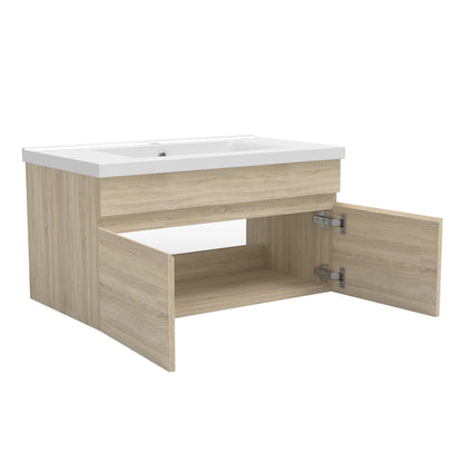 Meuble vasque suspendu avec deux portes, vasque en céramique , Meuble couleur blanc/ anthracite / couleur chêne