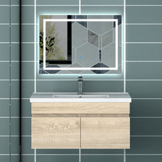 Meuble vasque suspendu avec deux portes, vasque en céramique , Meuble couleur blanc/ anthracite / couleur chêne