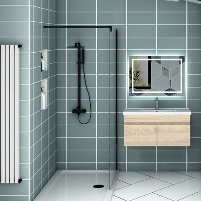 Meuble vasque suspendu avec deux portes, vasque en céramique , Meuble couleur blanc/ anthracite / couleur chêne