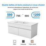 Meuble de salle de bain couleur chêne suspendu avec vasque en céramique, deux portes