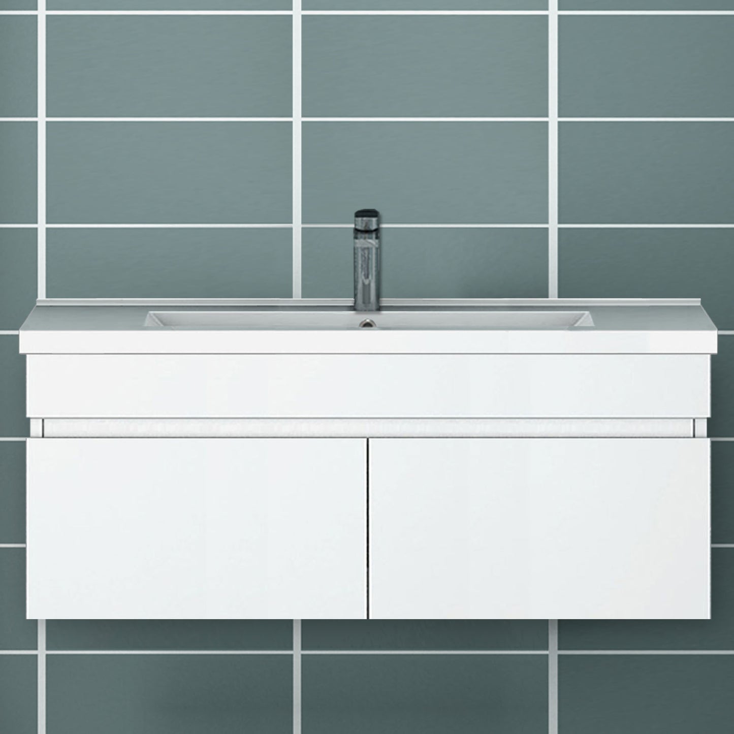 Meuble de salle de bain suspendu deux portes x  double vasques, vasque en céramique.