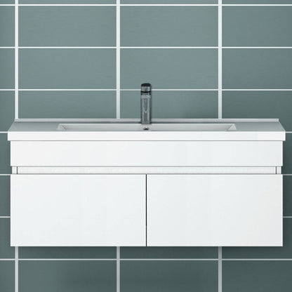 Meuble de salle de bain suspendu deux portes x  double vasques, vasque en céramique.