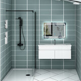 Meuble de salle de bain couleur chêne suspendu avec vasque en céramique, deux portes