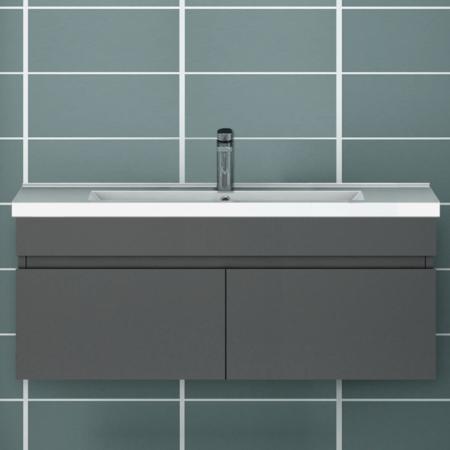 Meuble de salle de bain suspendu deux portes x  double vasques, vasque en céramique.