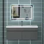 Meuble de salle de bain couleur chêne suspendu avec vasque en céramique, deux portes