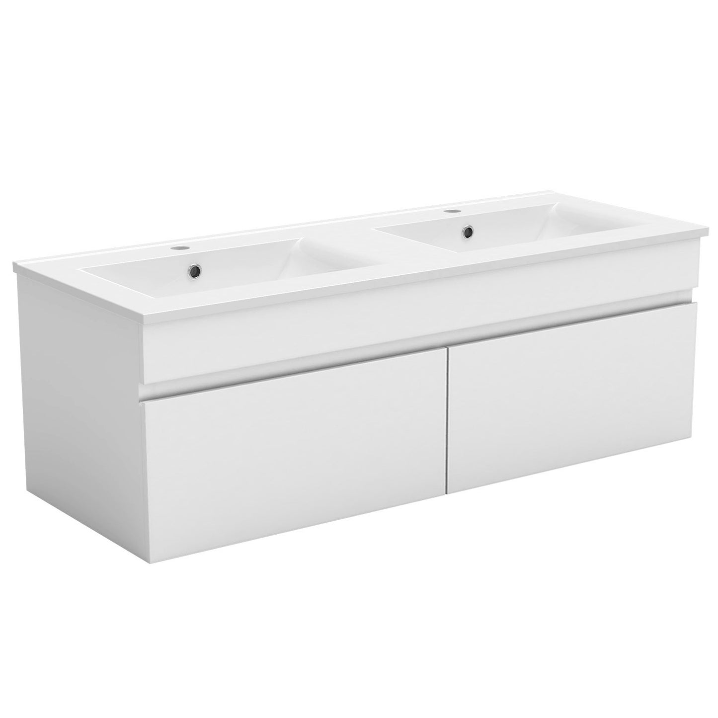 Meuble de salle de bain suspendu deux portes x  double vasques, vasque en céramique.