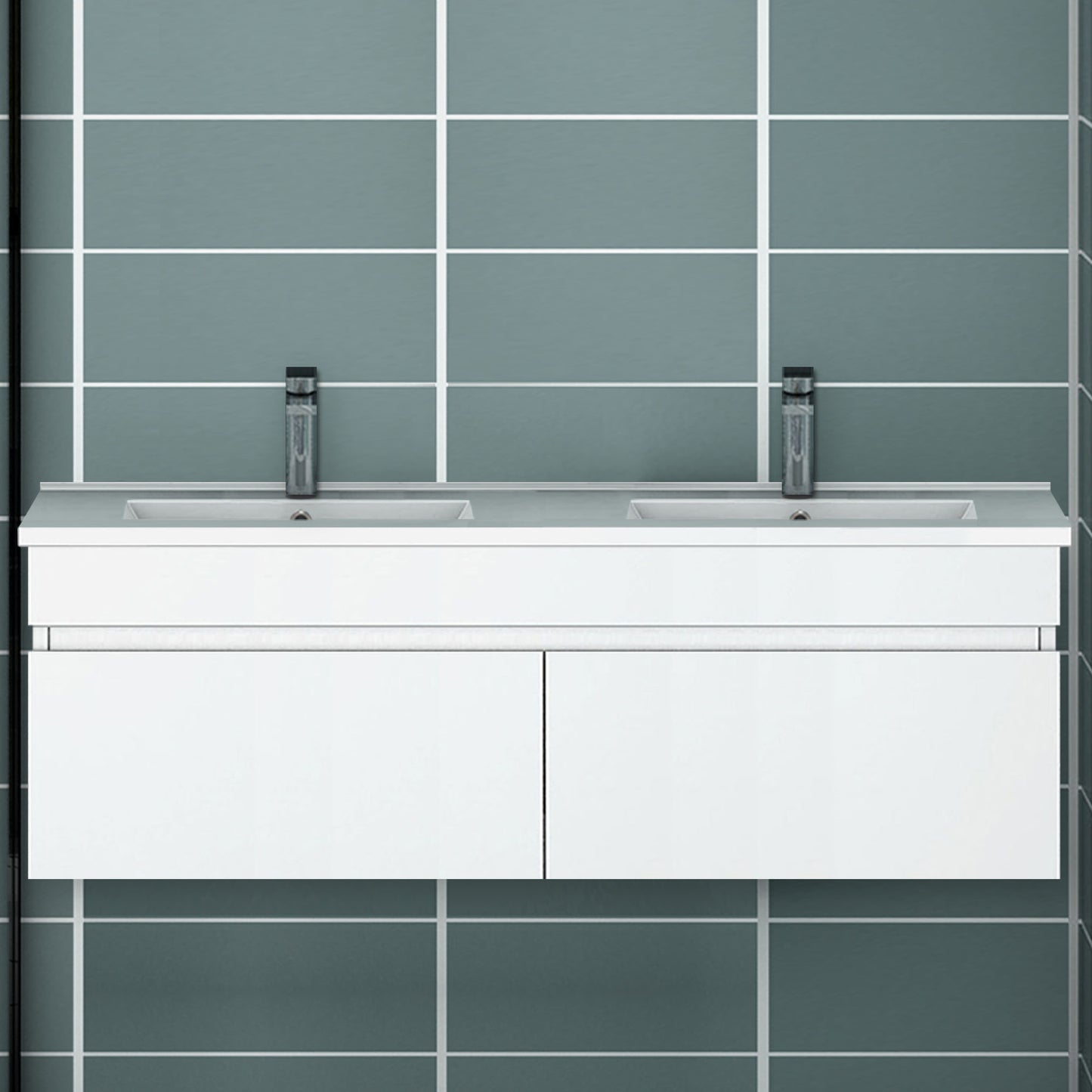 Meuble de salle de bain suspendu deux portes x  double vasques, vasque en céramique.