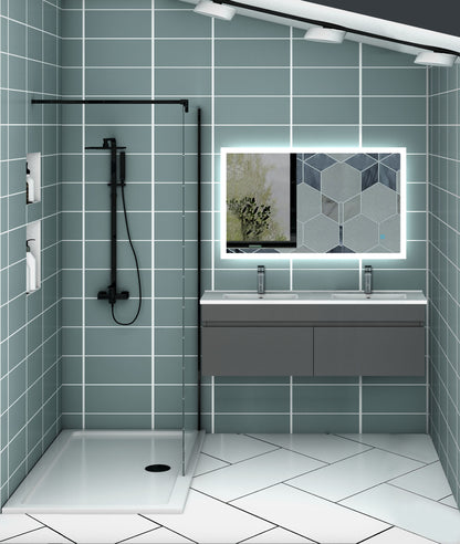 Meuble de salle de bain suspendu deux portes x  double vasques, vasque en céramique.