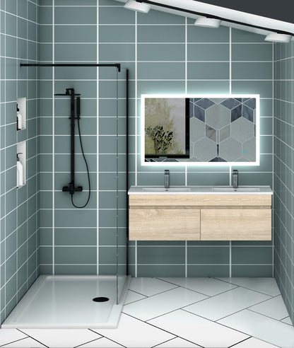 Meuble de salle de bain suspendu deux portes x  double vasques, vasque en céramique.