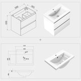 Meuble de salle de bain, sous vasque à suspendre, meuble de rangement MDF à tiroirs avec vasque intégrée, poignée incorporée 50cm 60cm