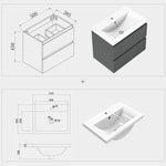 Meuble de salle de bain, sous vasque à suspendre, meuble de rangement MDF à tiroirs avec vasque intégrée, poignée incorporée 50cm 60cm