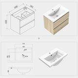 Meuble de salle de bain, sous vasque à suspendre, meuble de rangement MDF à tiroirs avec vasque intégrée, poignée incorporée 50cm 60cm