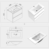 Meuble de salle de bain, sous vasque à suspendre, meuble de rangement MDF à tiroirs avec vasque intégrée, poignée incorporée 50cm 60cm