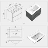 Meuble de salle de bain, sous vasque à suspendre, meuble de rangement MDF à tiroirs avec vasque intégrée, poignée incorporée 50cm 60cm