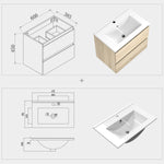 Meuble de salle de bain, sous vasque à suspendre, meuble de rangement MDF à tiroirs avec vasque intégrée, poignée incorporée 50cm 60cm