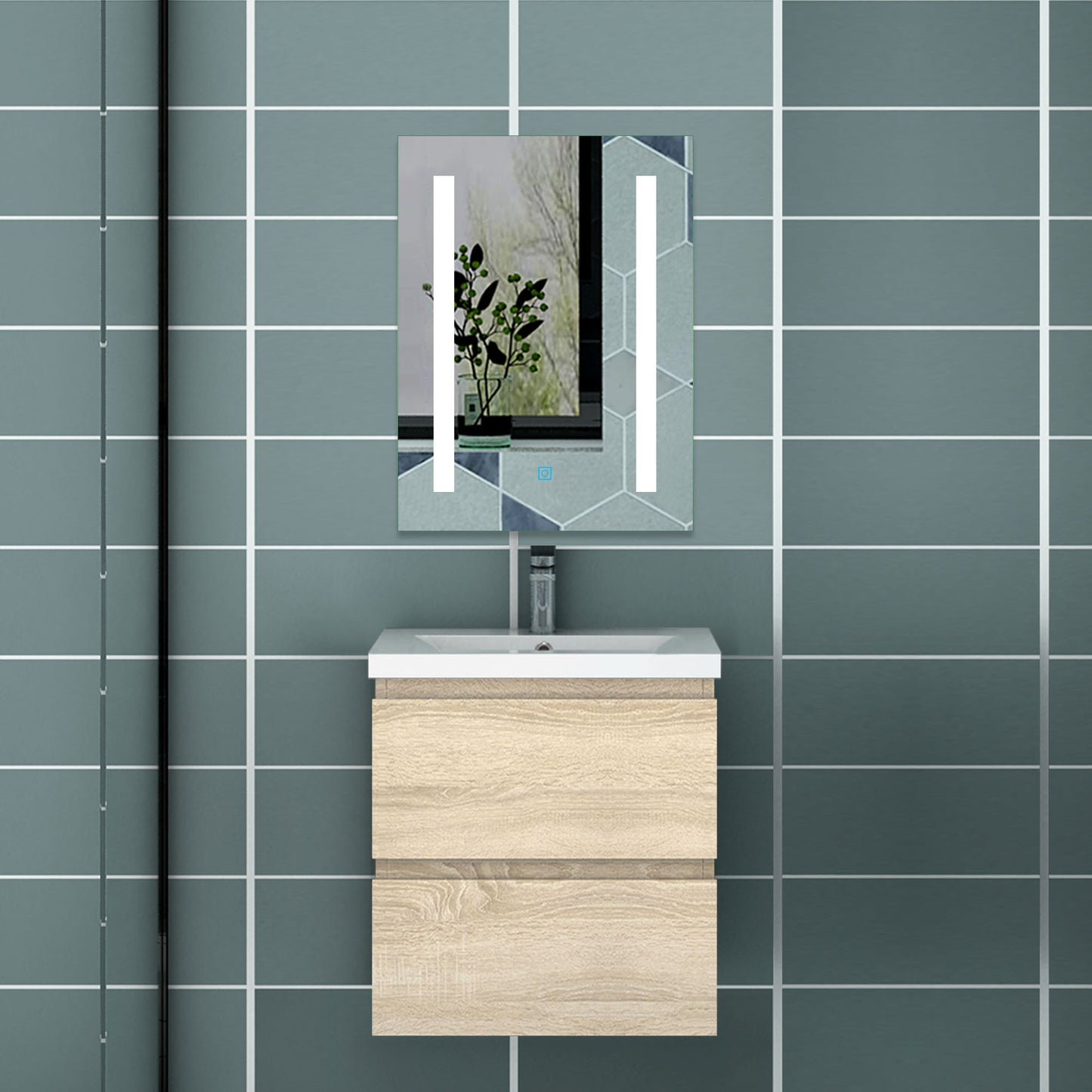 50cm Meuble  salle de bain avec deux tiroirs et vasque artificielle