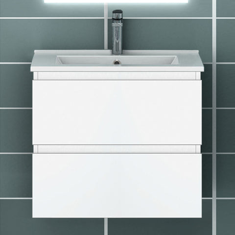Meuble suspendu avec  2 tirois et vasque en céramique, Meuble couleur blanc mat/ anthracite/ couleur chêne