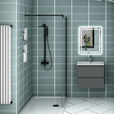 Meuble suspendu avec  2 tirois et vasque en céramique, Meuble couleur blanc mat/ anthracite/ couleur chêne