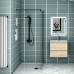 Meuble suspendu avec  2 tirois et vasque en céramique, Meuble couleur blanc mat/ anthracite/ couleur chêne