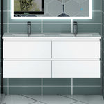Meuble couleur blanc mat/ anthracite/ bois clair de salle de bain suspend avec 4 titoirs et double vasques (en céramique)