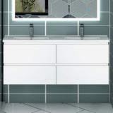 Meuble couleur blanc mat/ anthracite/ bois clair de salle de bain suspend avec 4 titoirs et double vasques (en céramique)