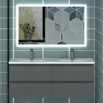 Meuble couleur blanc mat/ anthracite/ bois clair de salle de bain suspend avec 4 titoirs et double vasques (en céramique)